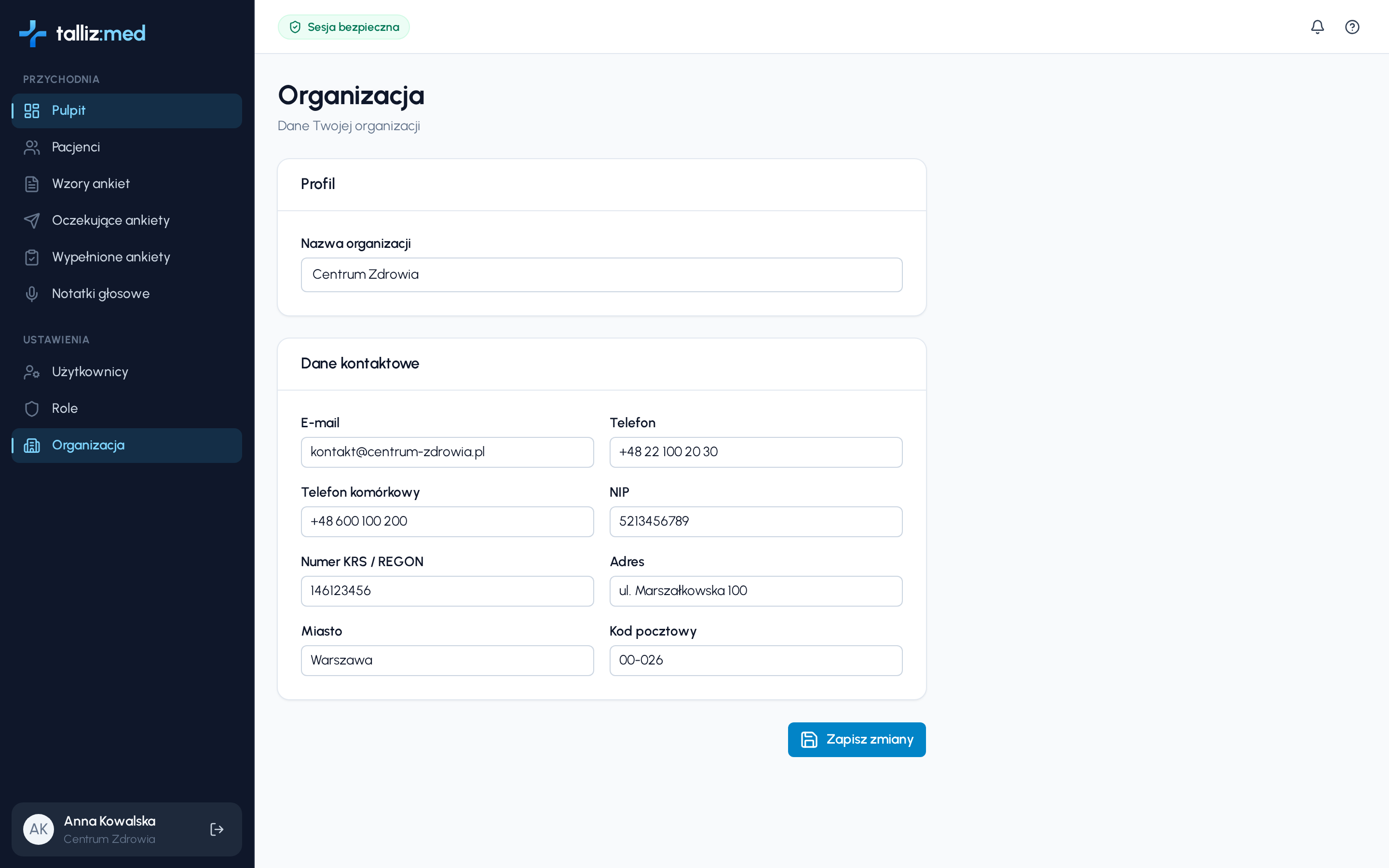 Ustawienia organizacji